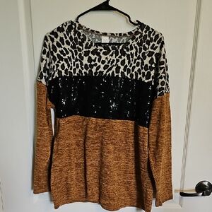 Chic Leopard and Sequin Colorblock Sweatshirt